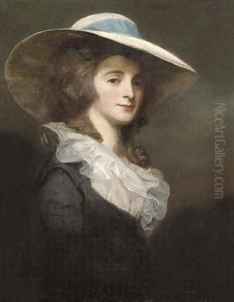 Portrait of Lady Herries, half-length, in a grey dress and white collar, with a wide-brimmed white hat with a blue ribbon - view 1