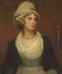 Portrait Of Georgiana Anne, Lady Townshend, Daughter Of William Poyntz Of Midgham, Berkshire, Three-Quarter-Length, In A White Dress With A Blue Sash by George Romney
