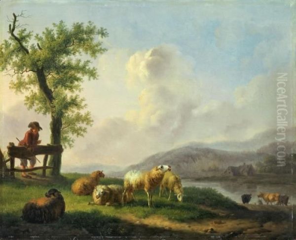 Flusslandschaft Mit Hirteund Schafen - view 1