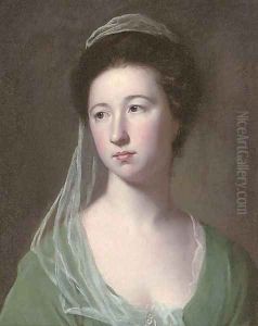 Portrait of a lady traditionally identified as Lady Cicilia Halliwell, bust-length, in a green dress and pale green veil by George Romney