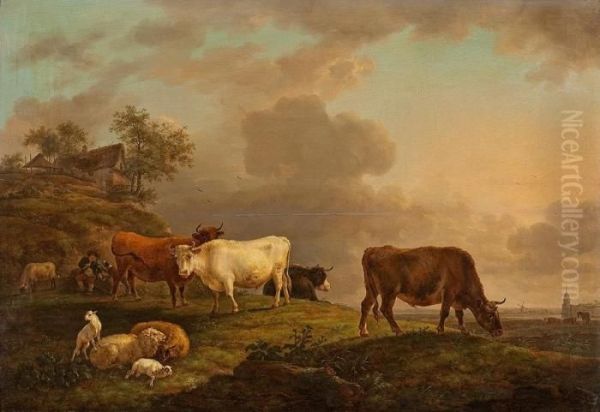 Niederlandische Landschaft Mit Kuhen Und Hirte - view 1