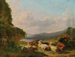 Landschaft Mit Hirte, Kuh, Schafe Und Ziegen Landschaft Mit Hirte, Kuh, Schafe Und Ziegen