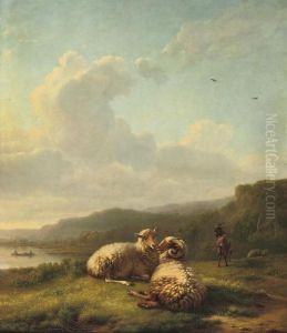 Sheep In A Wooded River Landscape Sheep In A Wooded River Landscape