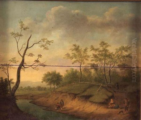 Fisherman And Other Figures In A River Landscape - view 1