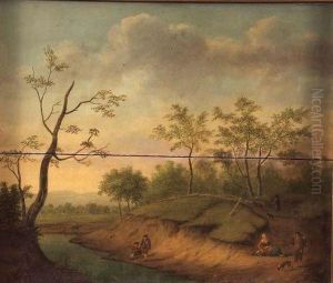 Fisherman And Other Figures In A River Landscape by Balthasar Paul Ommeganck