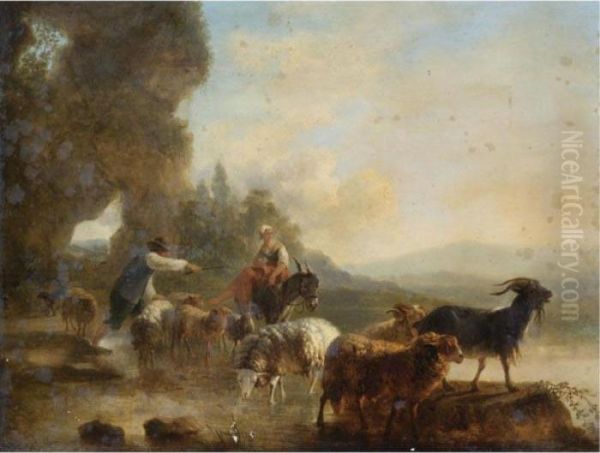 An Italianate Landscape With A Drover With Sheep And Goats - view 1