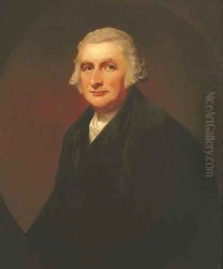 Portrait of James Farrer, Esq., half-length, in a black jacket, in a painted oval by George Romney