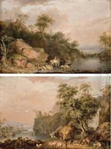 A Rocky River Landscape; And A Rocky River Landscape With Travellers by Balthasar Paul Ommeganck