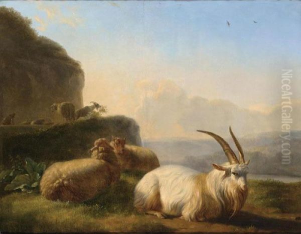 Goats And Sheep With Their Shepherd In A Mountainous Landscape - view 1