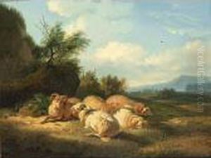 Sheep And A Ram Resting In A Landscape by Balthasar Paul Ommeganck