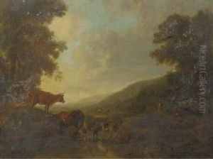 A Landscape With Shepherds And Their Cattle By A Creek A Landscape With Shepherds And Their Cattle By A Creek