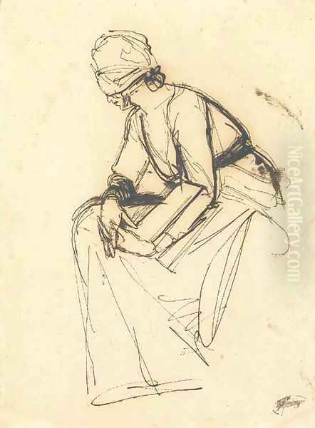 Study of a seated woman, observed from her left side - view 1