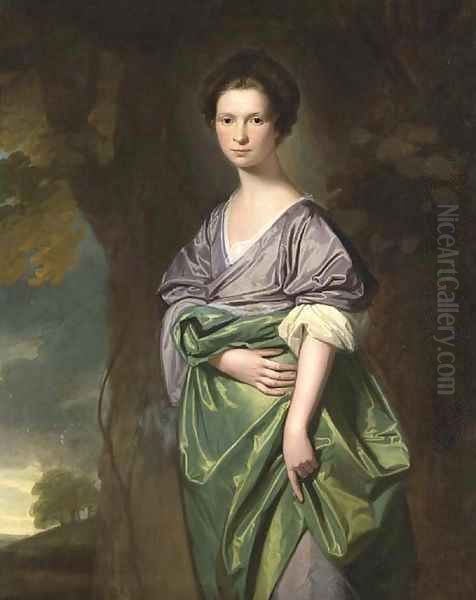 Portrait Of Mrs. James Fletcher, Three-Quarter-Length, In A Lilac Dress With A Green Wrap, In A Wooded Landscape - view 1