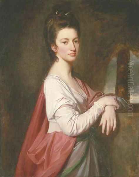 Portrait of a lady, traditionally identified as Mrs. Nelthorpe, three-quarter-length, in a white dress and pink shawl - view 1