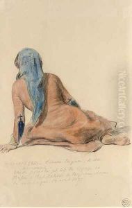 A gipsy woman, seated, seen from behind by Auguste Raffet