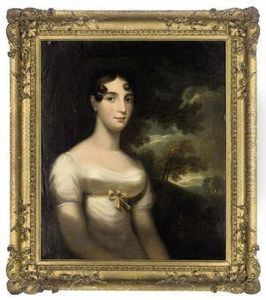Portrait Of A Lady, Half-length, In A White Dress With A Landscapebeyond