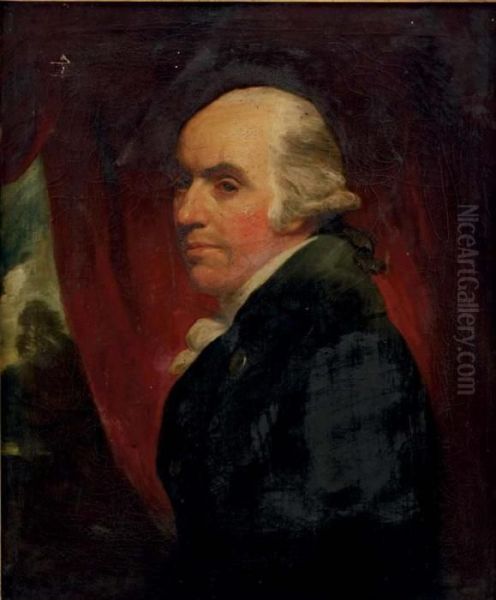 Portrait Of A Gentleman 
Traditionally Identified As A Member Of The Heron Family, Half-length, 
In A Dark Blue Coat Before A Red Curtain, A Landscape Beyond - view 1