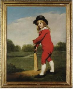 The Red Boy: Portrait Of Master
Mcdonough, Full-length, In A Red Jacket And Breeches With A Black Hat,
Holding A Cricket Bat, In A Wooded Landscape by John Opie