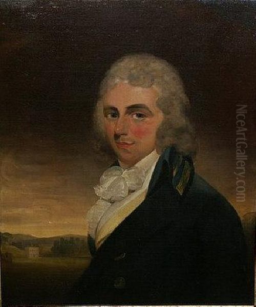 A Portrait Of William Clarke Of
Buckland-tout-saints, Kingsbridge, Devon. He Is Shown Before His Devon
Mansion Which Was Acquired By Him In 1793. Died 1795 - view 1