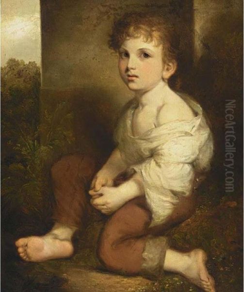R.a., A Portrait Of A Seated Young Boy, Wearing A Pair Of Red Trousers And A White Shirt - view 1