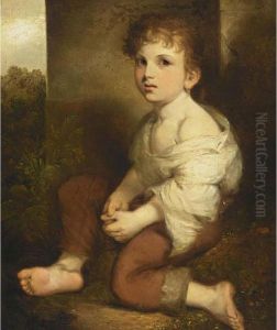 R.a., A Portrait Of A Seated Young Boy, Wearing A Pair Of Red Trousers And A White Shirt by John Opie
