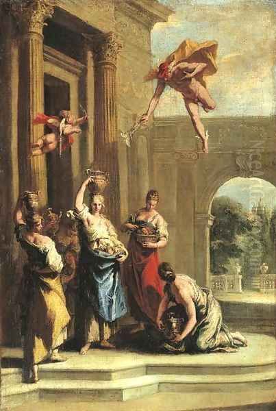 Mercury and Herse outside the temple of Minerva - view 1