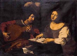 A Musician Playing a Lute to a Singing Girl 1621-22 by Niccolo Renieri (see Regnier, Nicolas)