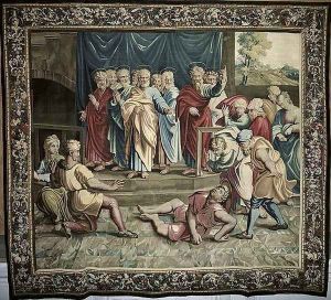 The Death of Ananias, from a series depicting the Acts of the Apostles, woven at the Beauvais Workshop under the direction of Philippe Behagle 1641-1705 1695-98 by Raphael
