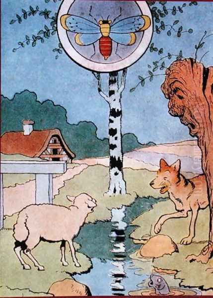 Illustration for The Wolf and the Lamb, from Fables by Jean de La Fontaine 1621-95 - view 1