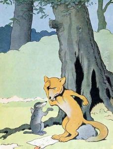 Grimbeau the Badger and Renard the Fox, illustration from Le Roman de Renard, c.1900 by Benjamin Rabier