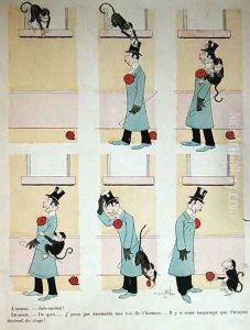 Darwins Theory in Reverse, the Monkeys Descent from Man, 1901 by Benjamin Rabier