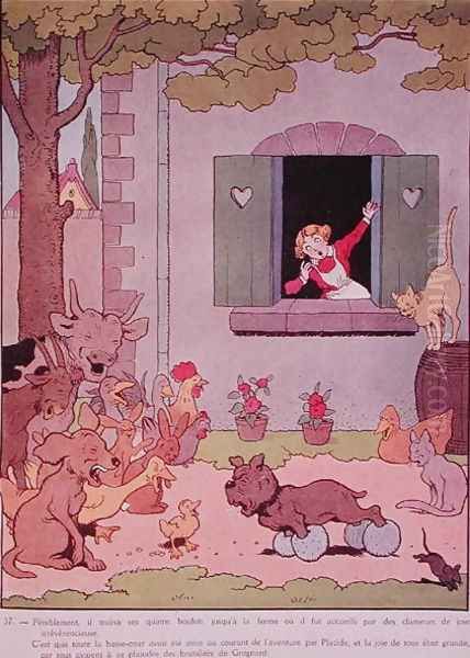 The farmyard animals rejoicing at the discomfiture of Grognard, illustration for Placide et Gedeon 1926 - view 1