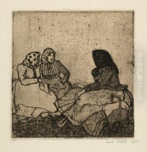 Drei Bauerinnen Im Gesprach by Emil Orlik