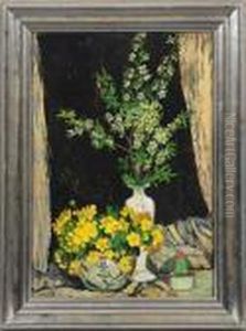 Blumenstillleben Mit Bluhenden Kirschzweigen In Einer Vase