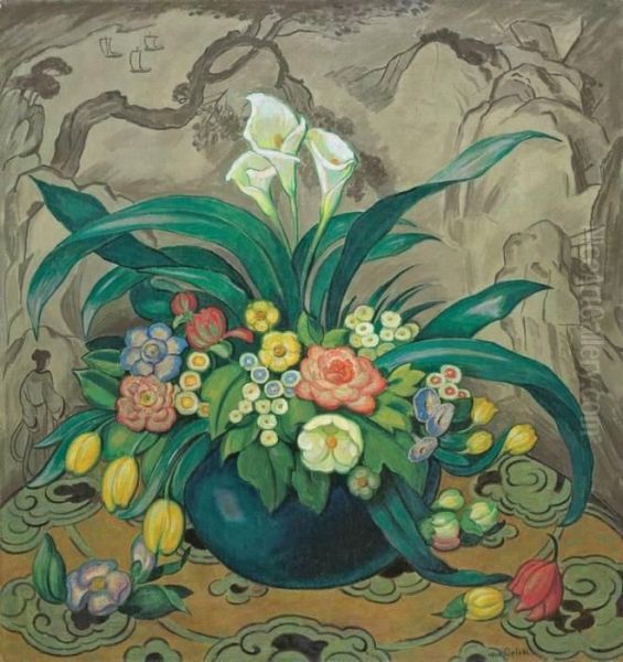 Blumenstilleben Mit Blauer Vase - view 1
