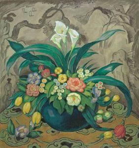 Blumenstilleben Mit Blauer Vase by Emil Orlik