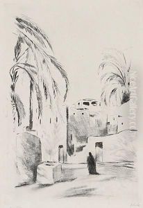 Arabische Stadt Mit Palmen by Emil Orlik