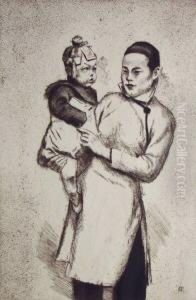 Chinesische Mutter Mit Kind Auf Dem Arm by Emil Orlik