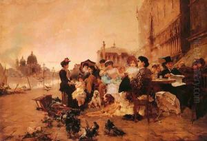 A Cafe on the Riva Schiavone, Venice by Manuel Ramirez - Ibanez