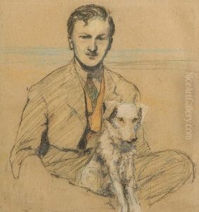 Young Man Seated With A Terrier On His Lap by Sir William Newenham Montague Orpen