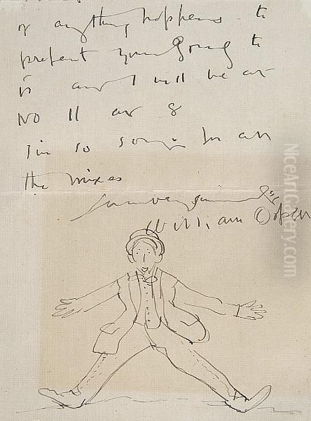 A Comic Sketch Of A Figure, Possibly William Rothenstein, Part Of A Letter - view 1