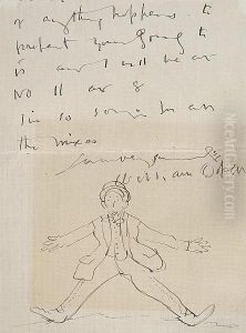 A Comic Sketch Of A Figure, Possibly William Rothenstein, Part Of A Letter by Sir William Newenham Montague Orpen