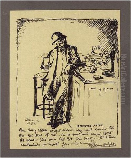 A Three-page Illustrated Letter 
To Mrs St George (the Departure; 5 Minutes After; 10 Minutes After) - view 1