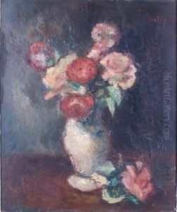 Vase De Roses by Manuel Ortiz De Zarate