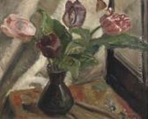 A Still Life With Tulips In A Vase by Manuel Ortiz De Zarate