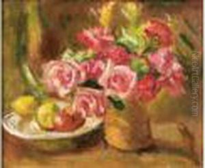 Nature Morte Au Bouquet De Roses by Manuel Ortiz De Zarate