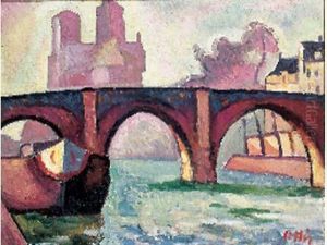 La Seine, Pont De Paris, Circa 1920 by Manuel Ortiz De Zarate