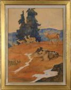 Renar Pa Fjallbete Signerad Helmer Osslund by Helmer Osslund