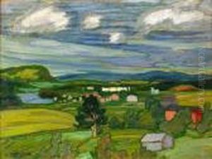 Norrlandskt Sommarlandskap Med Bebyggelse Norrlandskt Sommarlandskap Med Bebyggelse