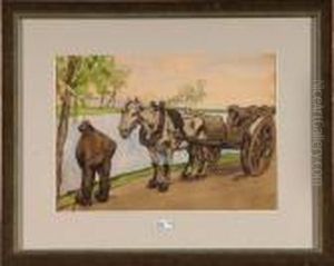 Paysan Et Son Cheval Au Bord Du Canal by Alfred Ost